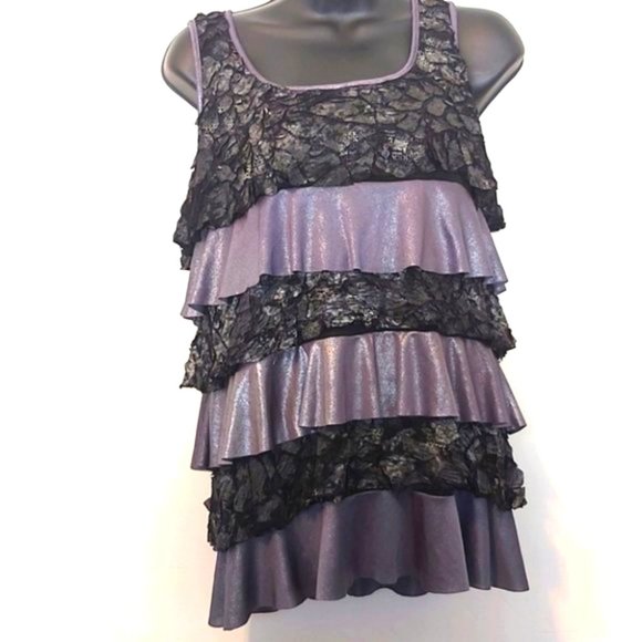 LIBRA | Women's Ruffle Layered Sleeveless Top Grey Black Size Medium - Picture 1 of 6
